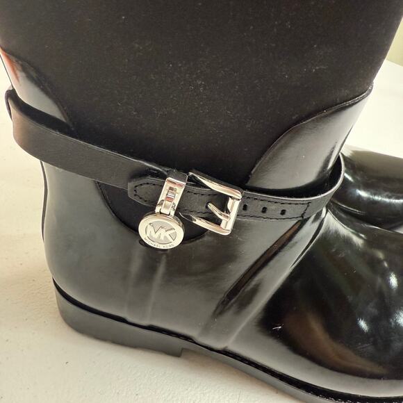 Michael Kors Womens Black Charm Stretch Rain Boot Size 8 Rubber Neoprene - Picture 3 of 10